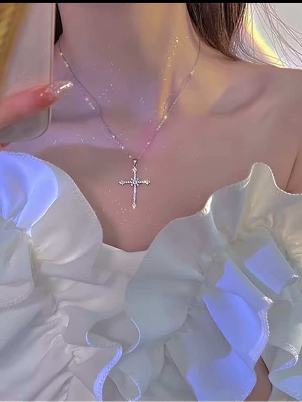 zircon starburst cross pendant,necklace